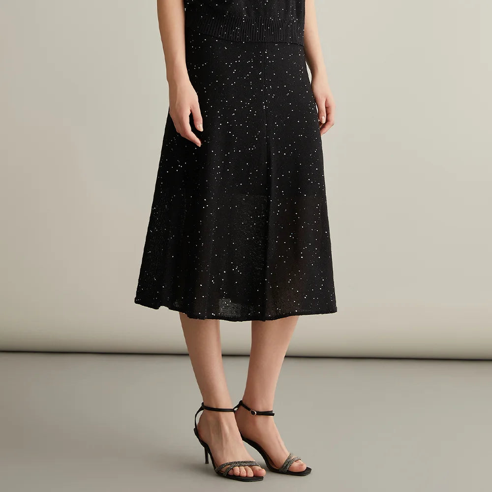 BC615 High Quality Luxury Womens Clothing Ladies Clothes Knitted Sequin Silk Linen A-line Skirts