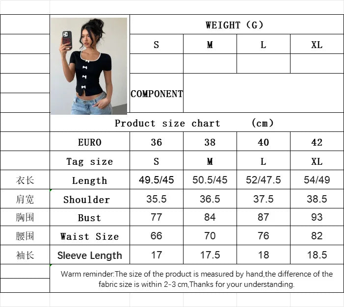 Fairyshely 2026 Summer Square Neck Short T-shirt Women Sexy Short Sleeve Bodycon Crop Top Lady Black Bow Club Party Short Tops
