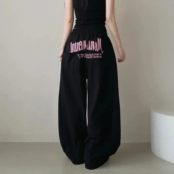 Y2k Drawstring Printing Sweatpants Women Bf Hip Hop Women Fashion Streetwear Sports Trousers Loose Casual Wide Leg Pants