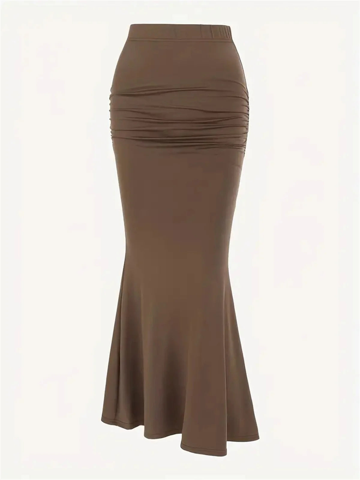 Solid Bodycon Ruched Long Skirt Women Sexy Black Elastic Elegant High Waist Mermaid Maxi Skirts Summer Streetwear Short Dress