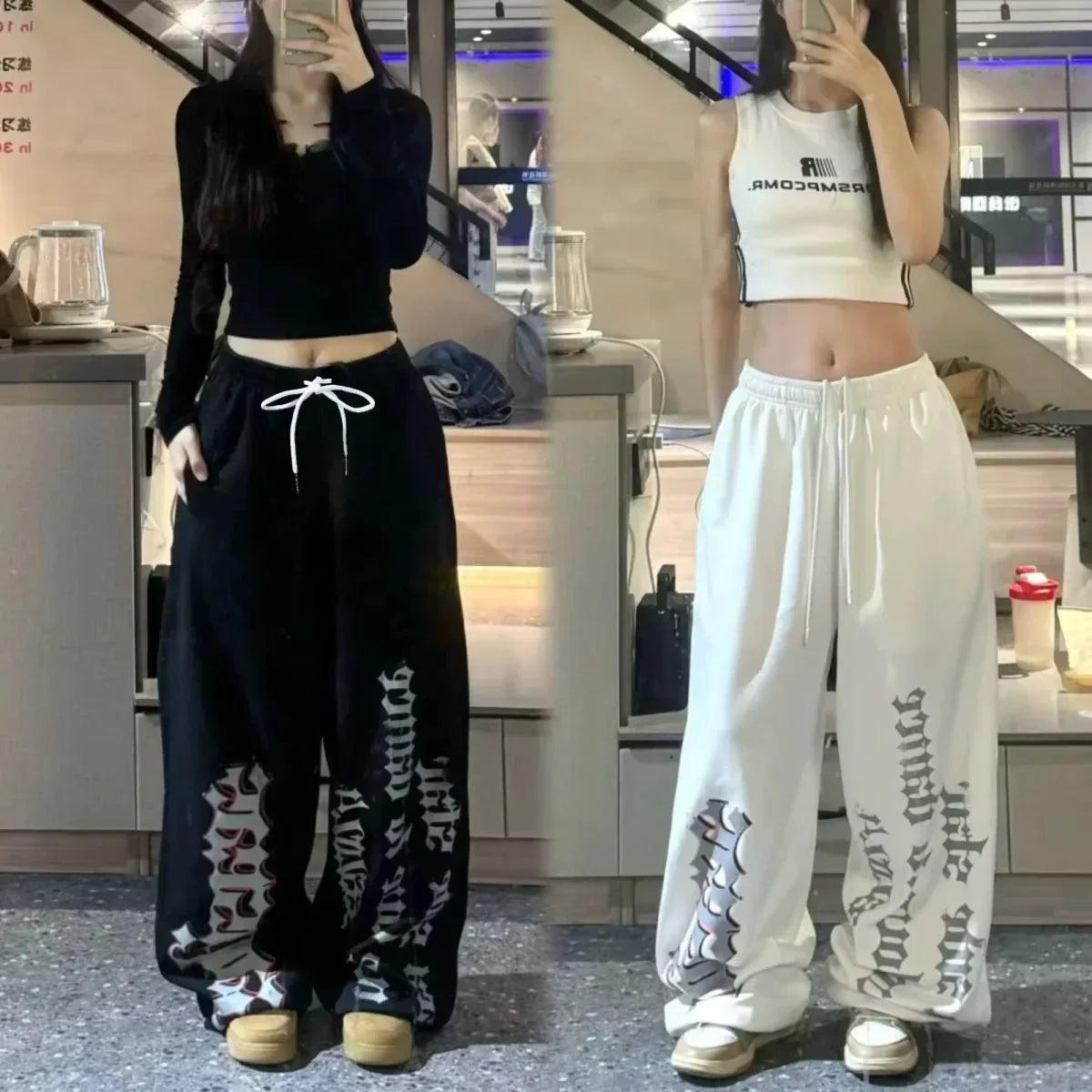Retro Y2K Wide Leg Track Pants for Women Casual Street Dance Baggy Joggers Sweatpants Trendy 2026 Print Letter Design Versatile