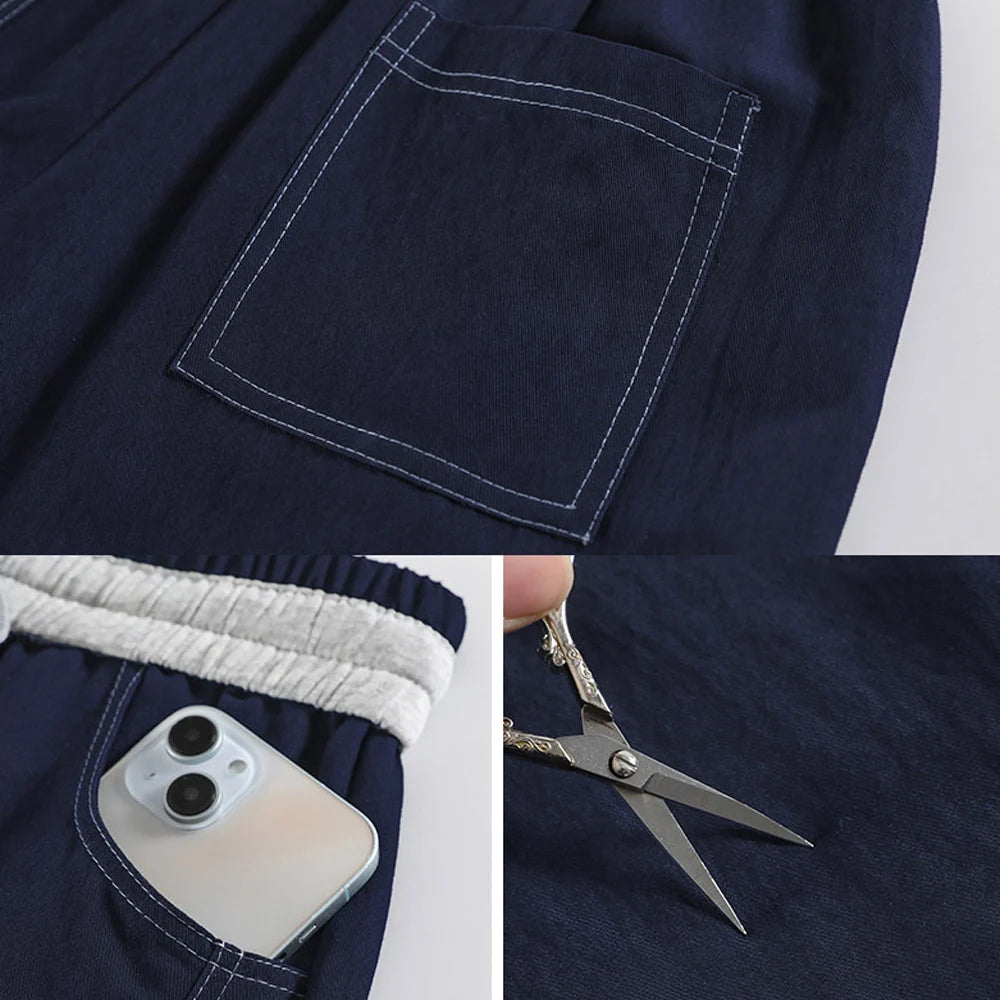 Women's pants 2026 new style simple splicing waist casual wide leg pants loose solid color pants tied elastic straight leg pants
