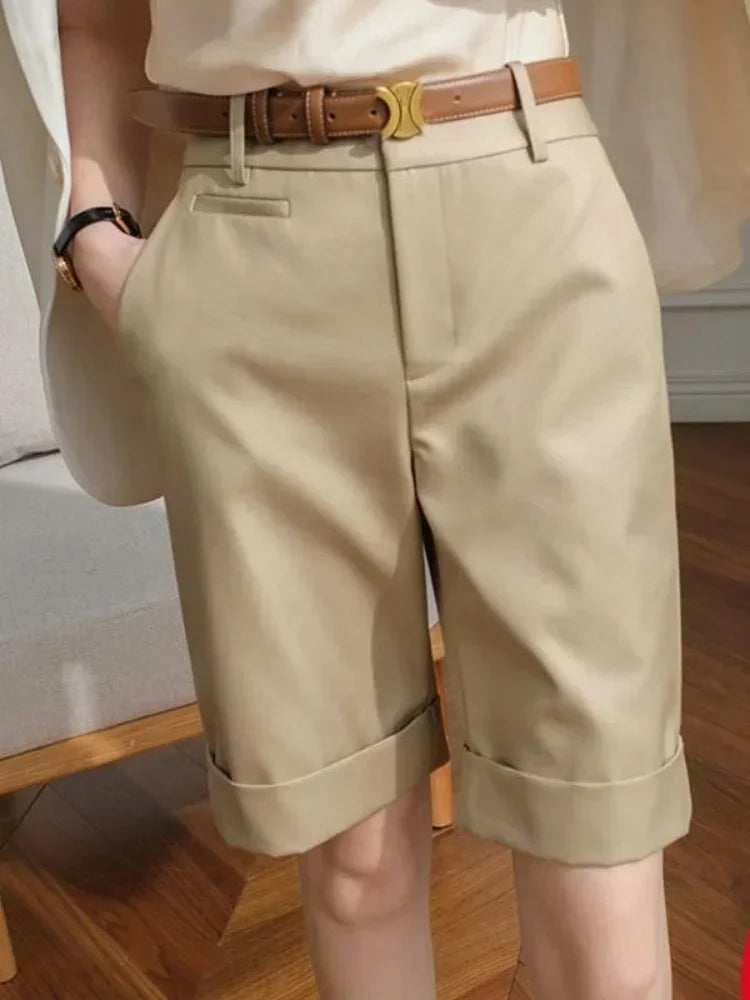 Women's High Waist Knee Length Straight Pants Korean Summer Shorts for Women Fashion White Office Shorts for Women